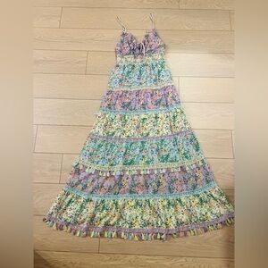 Alice + Olivia Karolina Tiered Tie Front Tassel Pastel Maxi dress size 8